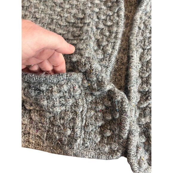Harrington Square Textured popcorn Knit Cardigan L/XL Wool Blend Gray Fisherman - Picture 6 of 7